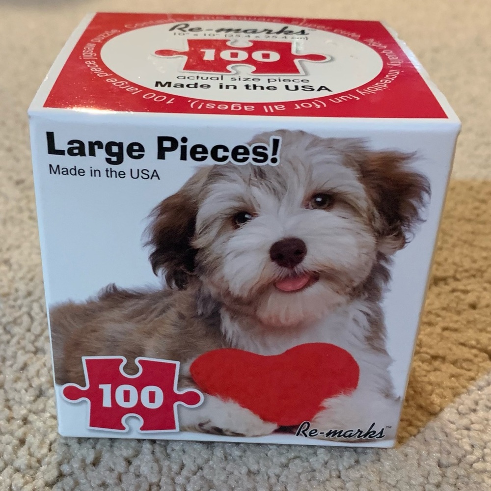 Dog Puppy with Valentine Heart 100 Piece Jigsaw Puzzle 10" in 3.5” Cube Box